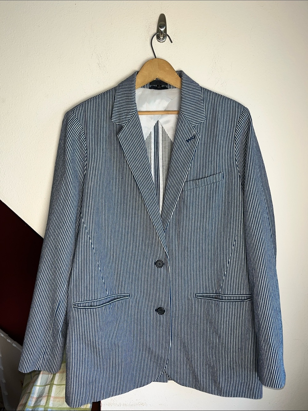 ATM Anthony Thomas Melillo Navy and White Pinstripe Blazer  6